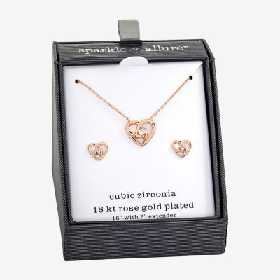 Sparkle Allure Womens Cubic Zirconia 18K Rose Gold Over Brass Heart Knot 2-pc. Jewelry Set