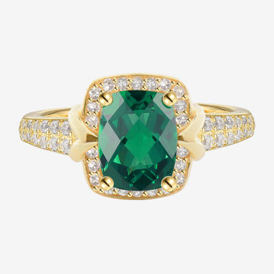 Womens Lab Created Green Emerald 14K Gold Over Silver Cocktail Ring ...