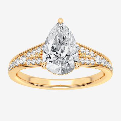 Signature By Modern Bride (H-I / Si1-Si2) Womens 2 1/3 CT. T.W. Lab Grown White Diamond 14K Gold Pear Side Stone Engagement Ring