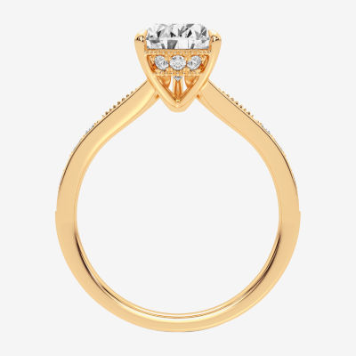 Signature By Modern Bride (H-I / Si1-Si2) Womens 1 3/ CT. T.W. Lab Grown White Diamond 14K Gold Pear Side Stone Engagement Ring