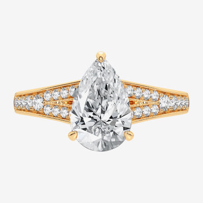 Signature By Modern Bride (H-I / Si1-Si2) Womens 1 3/ CT. T.W. Lab Grown White Diamond 14K Gold Pear Side Stone Engagement Ring