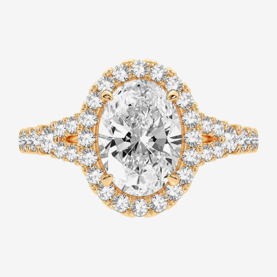 Signature By Modern Bride (H-I / Si1-Si2) Womens 2 CT. T.W. Lab Grown White Diamond 14K Gold Oval Side Stone Halo Engagement Ring