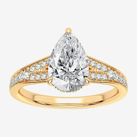 Signature By Modern Bride (H-I / Si1-Si2) Womens 1 3/4 CT. T.W. Lab Grown White Diamond 14K Gold Pear Side Stone Engagement Ring, 8