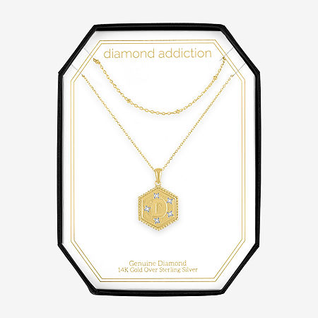 Diamond Addiction Intial "A" Womens 2-pc. Diamond Accent Genuine White Diamond 14K Gold Over Silver Pendant Necklace Set, One Size, D