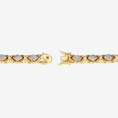 Sparkle Allure Fine Silver Plated Diamond Accent 14K Gold Over Brass 7.25 Inch Tennis Bracelet