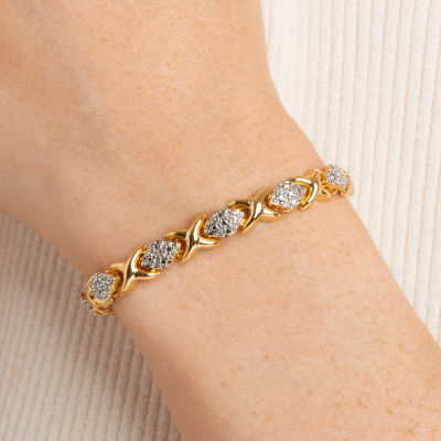 Sparkle Allure Fine Silver Plated Diamond Accent 14K Gold Over Brass 7.25 Inch Tennis Bracelet