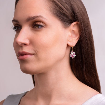 Lab Created White Opal 14K Gold Over Silver Drop Earrings