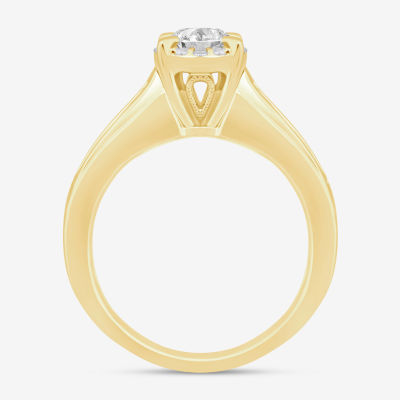 I / Si2) Womens 1 CT. T.W. Lab Grown White Diamond 10K Gold Round Side Stone Engagement Ring