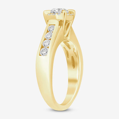 I / Si2) Womens 1 CT. T.W. Lab Grown White Diamond 10K Gold Round Side Stone Engagement Ring