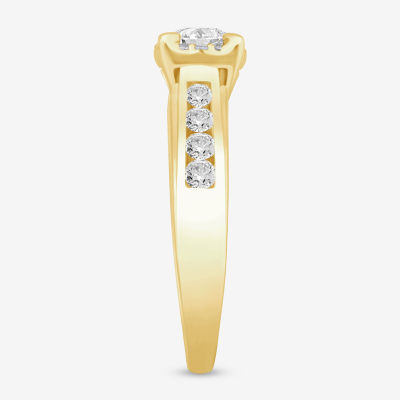 I / Si2) Womens 1 CT. T.W. Lab Grown White Diamond 10K Gold Round Side Stone Engagement Ring