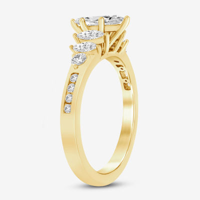 (I / Si2) Womens 1 CT. T.W. Lab Grown White Diamond 10K Gold Marquise Side Stone Engagement Ring