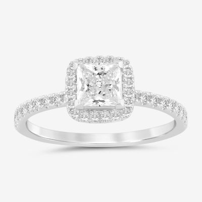 (I / Si2) Womens 1 CT. T.W. Lab Grown White Diamond 14K Gold Side Stone Halo Engagement Ring