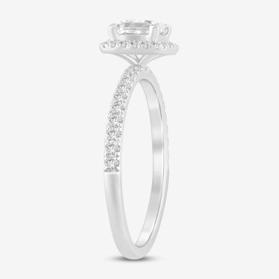 (I / Si2) Womens 1 CT. T.W. Lab Grown White Diamond 14K Gold Side Stone Halo Engagement Ring