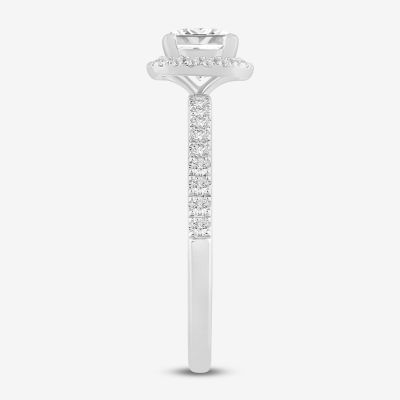 (I / Si2) Womens 1 CT. T.W. Lab Grown White Diamond 14K Gold Side Stone Halo Engagement Ring