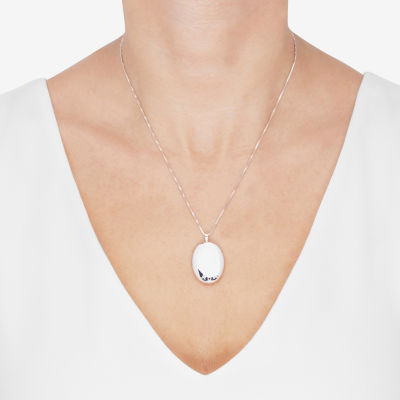 Womens Sterling Silver Round Locket Necklace