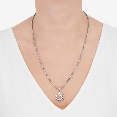 Star Of David Womens Sterling Silver Star Pendant Necklace