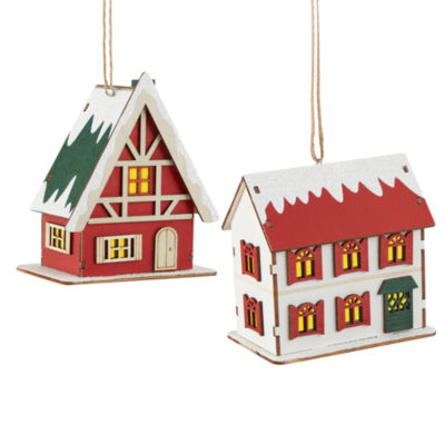 North Pole Trading Co. Led Wood House Set 2-pc. Christmas Ornament