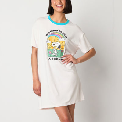 Womens Snoopy Juniors Elbow Sleeve Round Neck Nightshirt