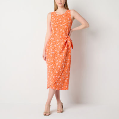 Robbie Bee Womens Sleeveless Sheath Dress, Color Orange White JCPenney