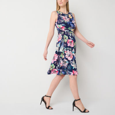 Robbie Bee Womens Sleeveless Floral Fit + Flare Dress