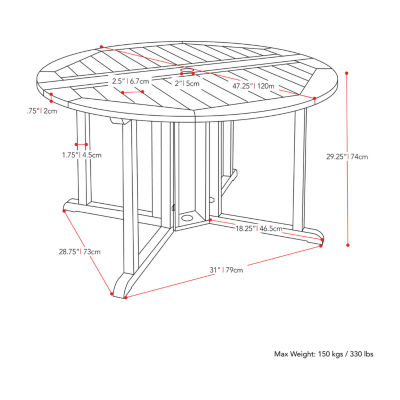 Miramar 47" Solid Wood Folding Drop Leaf Outdoor Patio Dining Table