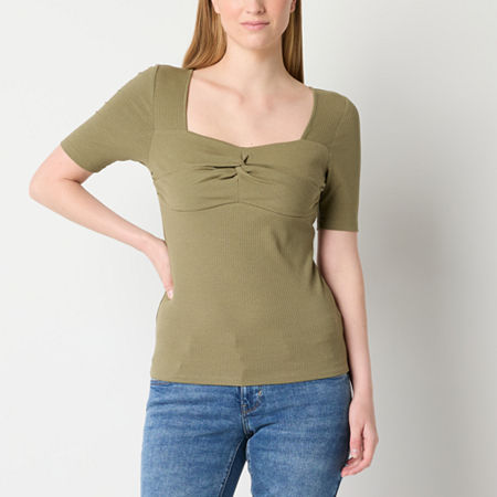 a.n.a Womens U Neck Short Sleeve T-Shirt, Petite Medium, Green