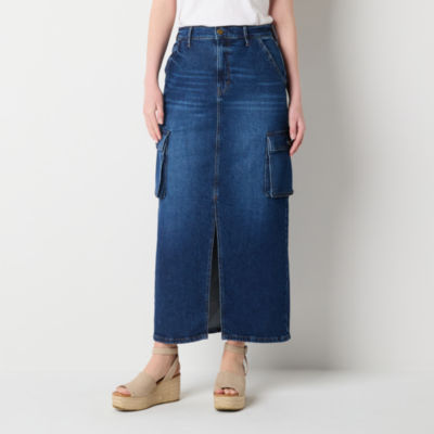 a.n.a Cargo Womens High Rise Long Denim Skirt