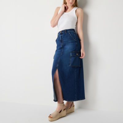 a.n.a Cargo Womens High Rise Long Denim Skirt