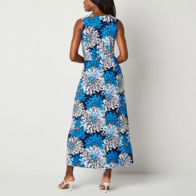 Robbie Bee Sleeveless Floral Puff Print Maxi Dress