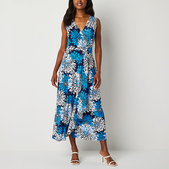 Robbie Bee Sleeveless Floral Puff Print Maxi Dress, Color: Navy White ...