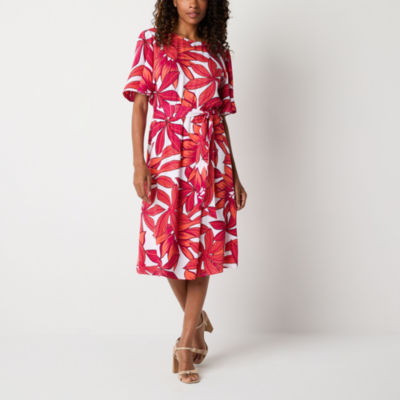 Liz Claiborne Womens Short Sleeve Midi A-Line Dress