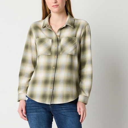 a.n.a Womens Long Sleeve Blouse, Large, Green