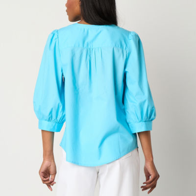 St. John's Bay Womens Split Crew Neck 3/4 Sleeve Blouse