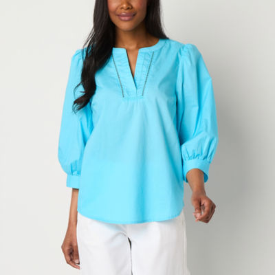 St. John's Bay Womens Split Crew Neck 3/4 Sleeve Blouse