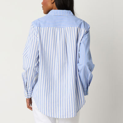 St. John's Bay Womens Long Sleeve Relaxed Fit Button-Down Shirt