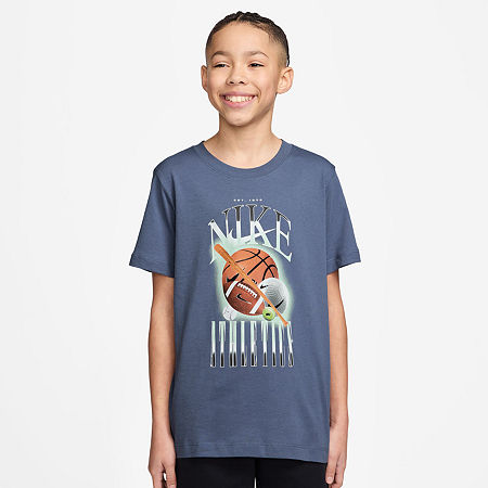 Nike Club Big Kid Unisex Crew Neck Short Sleeve Classic Fit Graphic T-Shirt, Medium, Blue