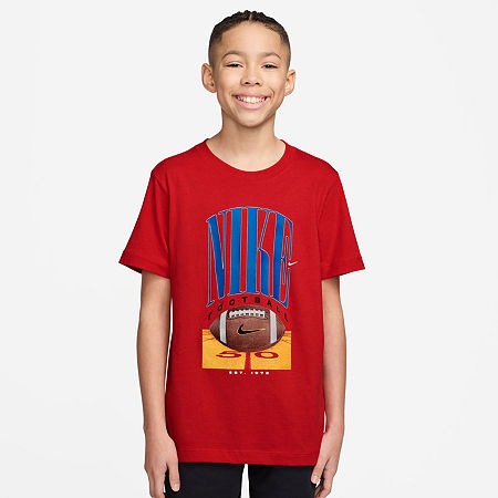 Nike Club Big Kid Unisex Crew Neck Short Sleeve Classic Fit Graphic T-Shirt, Medium, Red