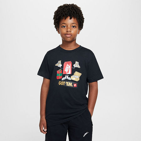 Nike Club Big Kid Unisex Crew Neck Short Sleeve Regular Fit Graphic T-Shirt, Large, Black