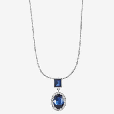 Monet Jewelry Halo Womens Glass Oval 17 Inch Pendant Necklace