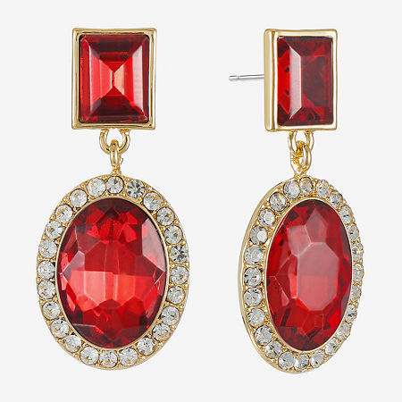 Monet Jewelry Halo Womens Red Glass Oval Hypoallergenic Drop Earrings In Red