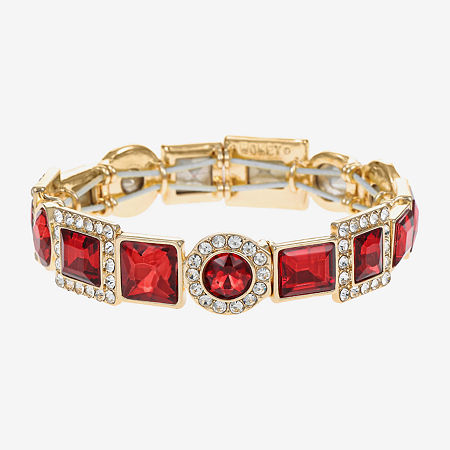 Monet Jewelry Halo Womens Red Glass Oval Stretch Bracelet In Gold