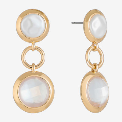 Liz Claiborne Gold Tone Double Womens Simulated Pearl Hypoallergenic Drop Earrings