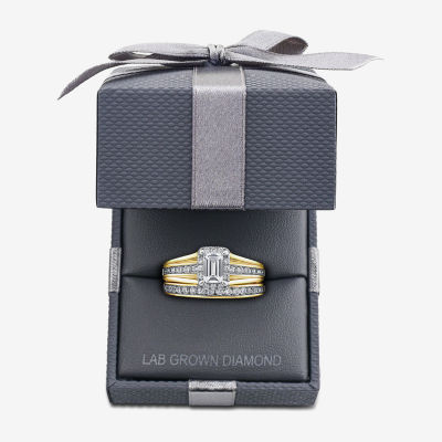 G / Si1-Si2) Womens 1 1/2 CT. T.W. Lab Grown White Diamond 10K White Gold Side Stone Halo Bridal Set