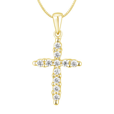 Womens 1/4 CT. T.W. Natural White Diamond 14K Gold Cross 18 Inch Pendant Necklace