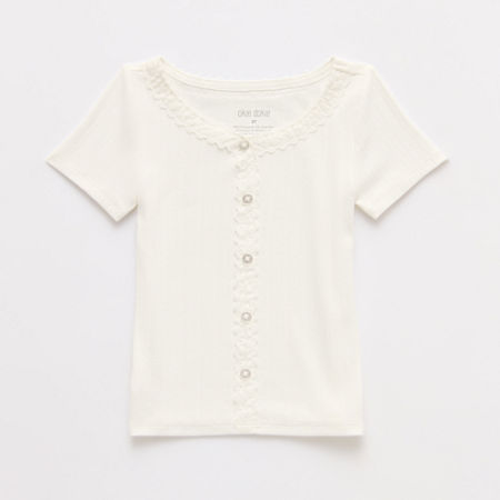 Okie Dokie Toddler & Little Girls Short Sleeve Regular Fit Button-Down Shirt, 3t, White