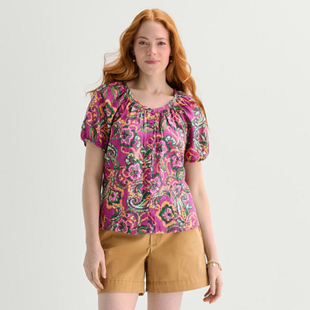 St. John's Bay Womens Short Sleeve Regular Fit Button-Down Shirt, Medium, Pink