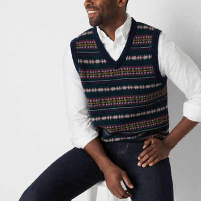 St. John's Bay Fairisle Mens V Neck Sweater Vest