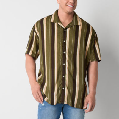 Arizona Big and Tall Mens Regular Fit Short Sleeve Striped Button-Down Shirt