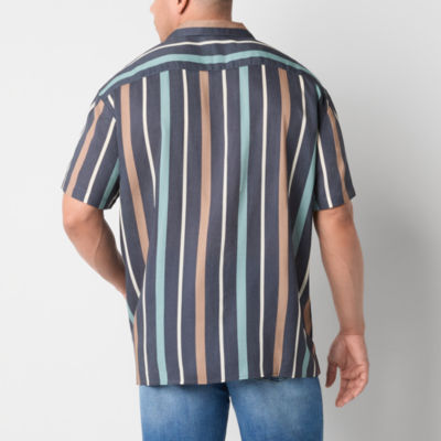Arizona Big and Tall Mens Regular Fit Short Sleeve Striped Button-Down Shirt
