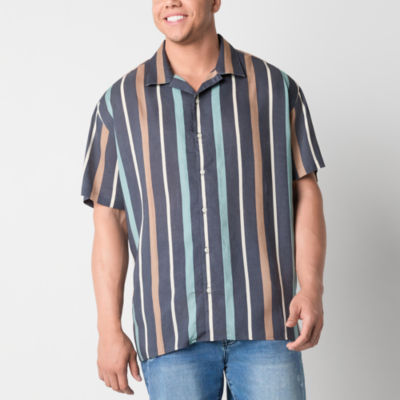 Arizona Big and Tall Mens Regular Fit Short Sleeve Striped Button-Down Shirt